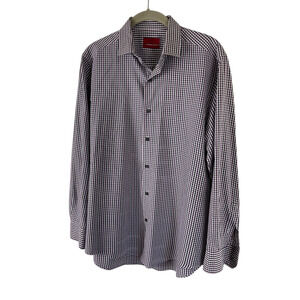Alfani Fitted Performance Mens 15 1/2 M Purple Blue Plaid Shirt Gingham Button